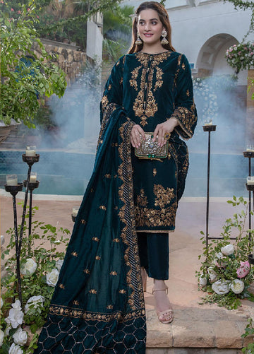 Zab2050 Sequence Embroidered Velvet Three piece With Velvet Shawl Winter Collection